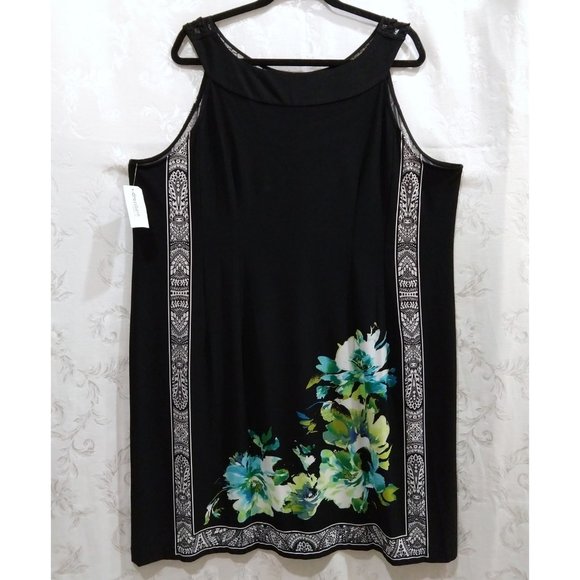 Floral Sleeveless Sheath Dress 22 Net Embroidered Neck Tribal Tropical Grunge - Picture 2 of 5